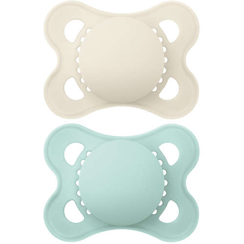 זוג מוצצי סיליקון 0-6 חודשים MAM - צבע בז'/ירוק